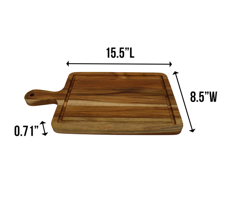 EcoDecors 15.5" x 8.5" Edge Grain FSC Teak Cutting Board with Handle