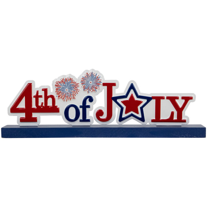 Fireworks 4th of July Patriotic Metal Table Sign - 11.5" - Red and Blue