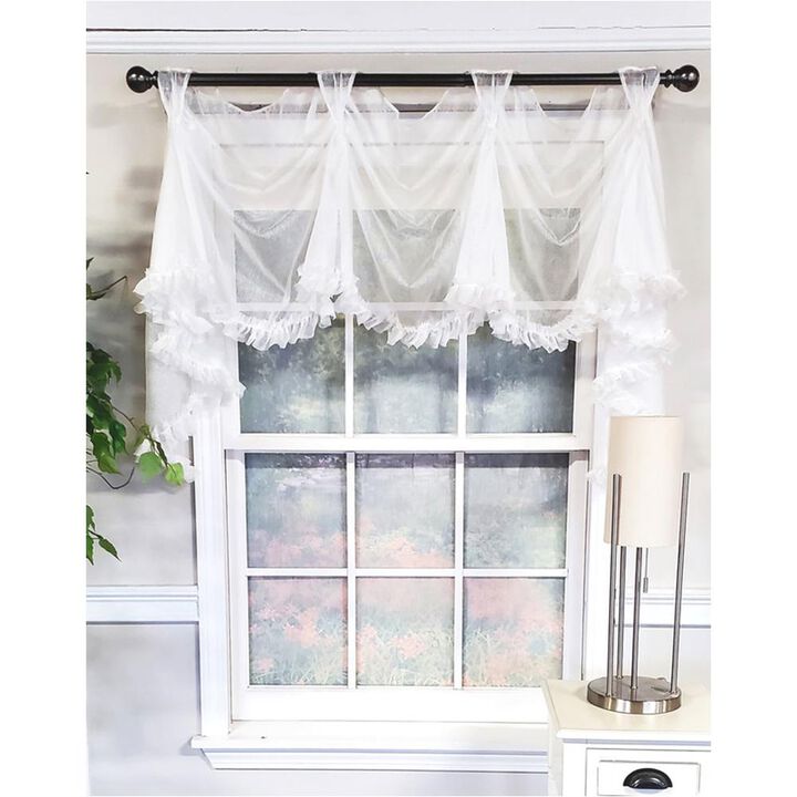 RLF Home Luxurious Modern Design Classic Sheers Victory Swag 3-Scoop Window Valance 50" x 25" Taupe