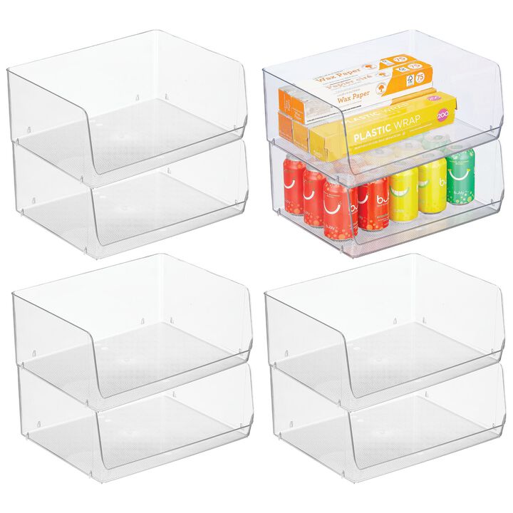 mDesign Extra Wide Stackable Plastic Food Storage Organizer Bin - 8 Pack - Clear