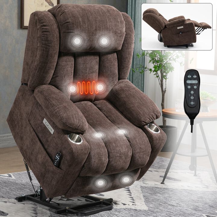 Up to 350 LBS Chenille Power Lift Recliner Chair with 8-Point Vibration Massage and Lumbar Heating