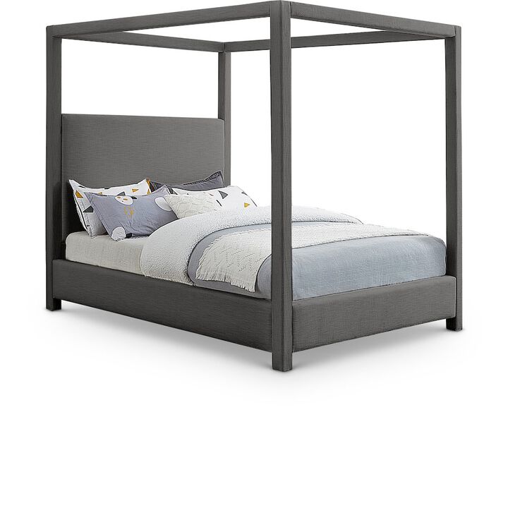 Meridian Furniture Emerson Grey Linen Textured Fabric Queen Bed