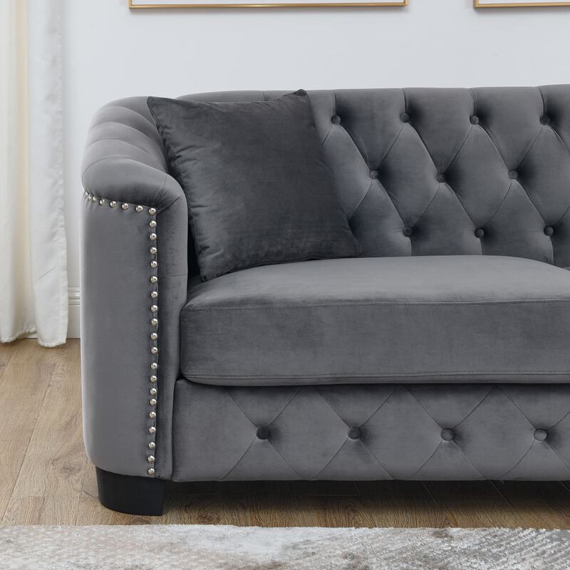 77" Velvet Chesterfield Sofa image number 6