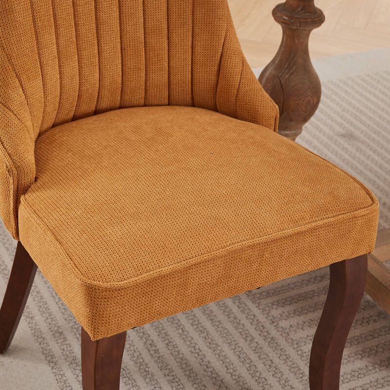 Whisen 2-Piece 25inch Dining Chairs, Rayon Linen Upholstered Channel Tufted with Curved Solid Wood Legs for Kitchen Dining Room image number 6