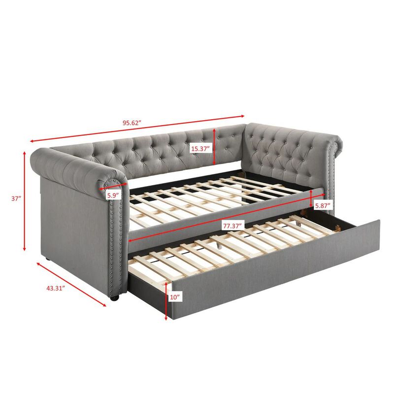 Loe Daybed w Pull Out Trundle, Chesterfield Dove Gray Upholstery image number 5