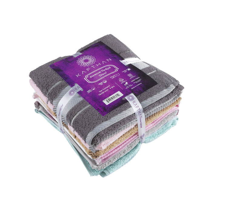 KAFTHAN Textile Multicolor Fishbone Turkish Cotton Face/Hand/Hair Bath Towels (Set of 6)