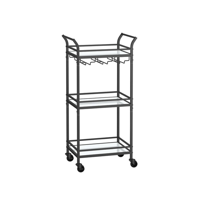 Small Bar Cart with 3-Tier Mirrored Shelves – Elegant Mobile Drink Station for Entertaining
