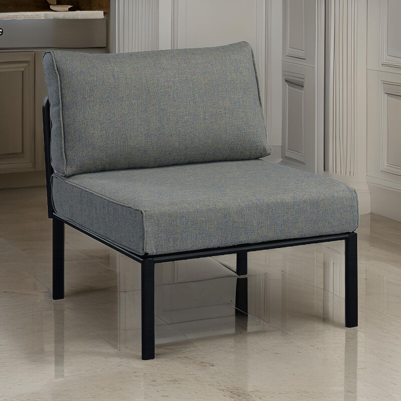 Rain 33 Inch Patio Side Chair, Armless, Sectional, Black Metal, Gray Fabric - Benzara
