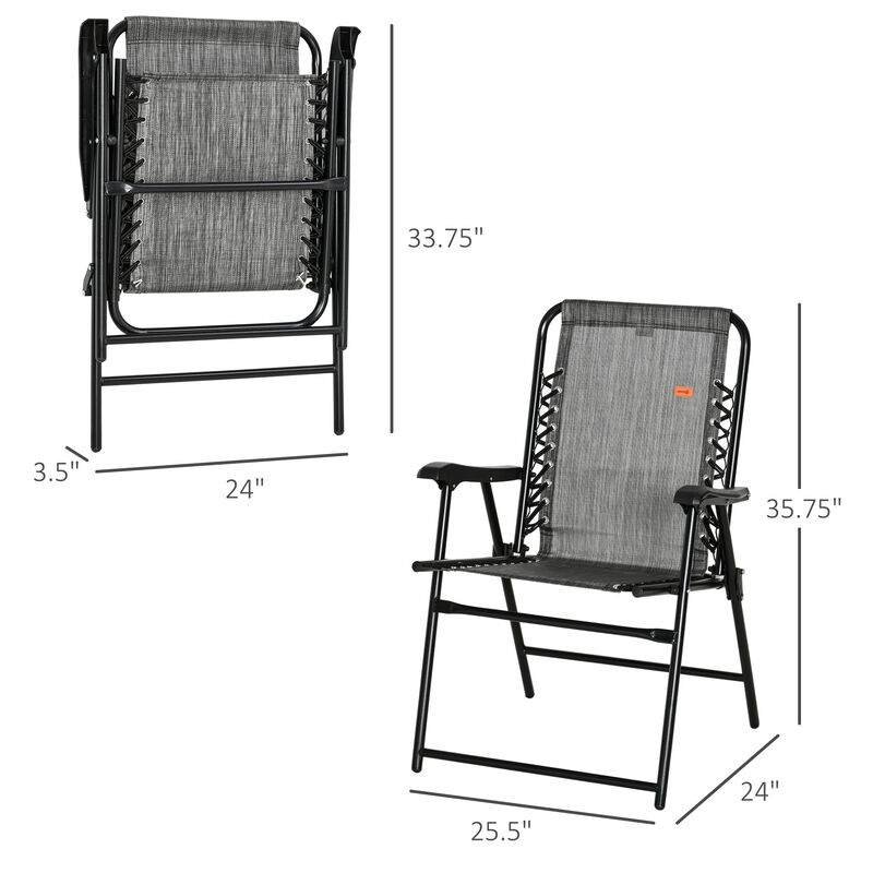 Outsunny Patio Folding Chair, Outdoor Bungee Sling Chair w/ Armrests, Portable Lawn Chair for Camping, Garden, Pool, Beach, Backyard, Gray