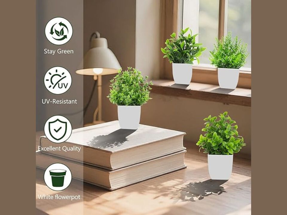 4 Pack Artificial Outdoor Plants Home Decor Small Mini Potted