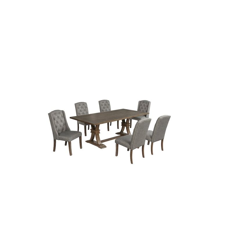 Best Quality Furniture 7 Piece Traditional Dining Set With Dark Grey Side Chairs