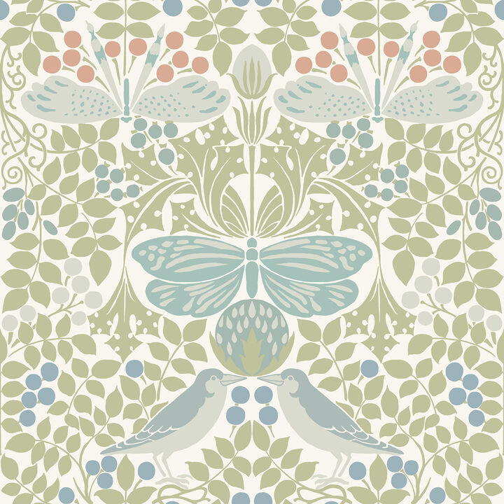 Butterly Garden Green & Blue Wallpaper