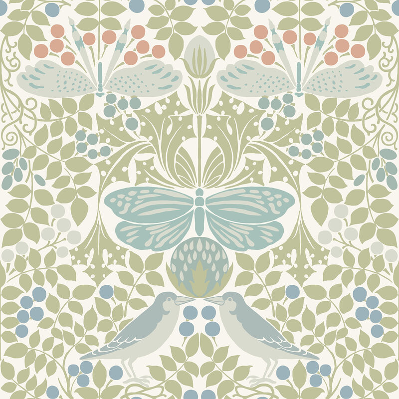 Butterly Garden Green & Blue Wallpaper image number 0