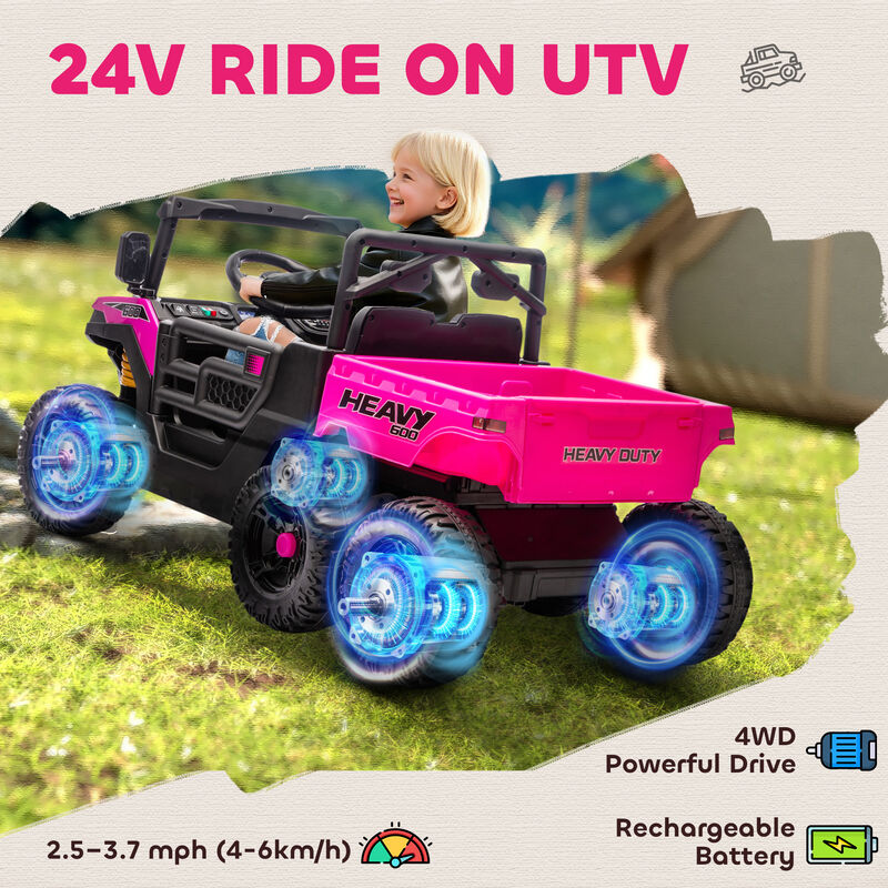 BreeBe 24V 4WD Kids Ride On Car with 6 Wheels Electric Ride On Car with Dump Bed, Remote image number 3