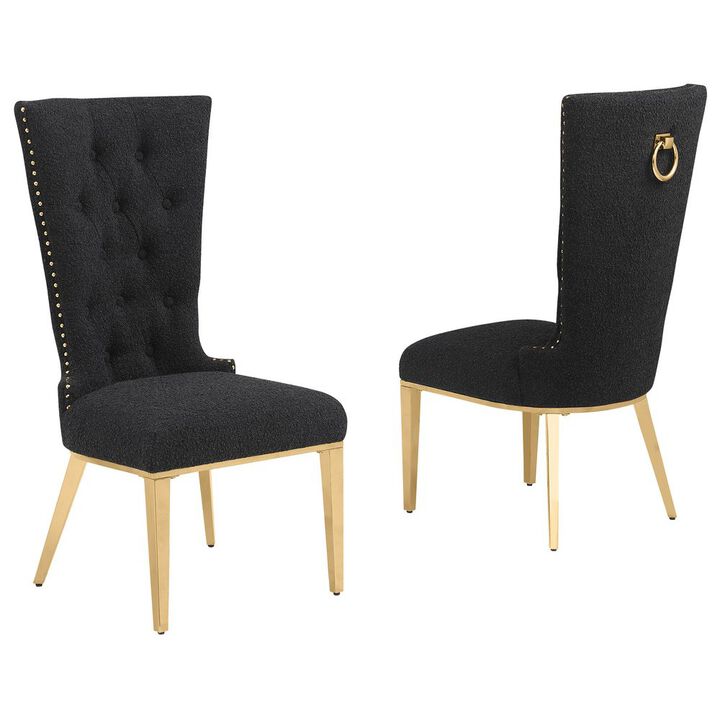 Black Boucle Fabric With Gold Chrome Base Glam Dining Chairs (Set Of 2)