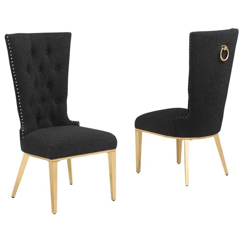 Best Quality Furniture Black Boucle Fabric With Gold Chrome Base Glam Dining Chairs (Set Of 2)