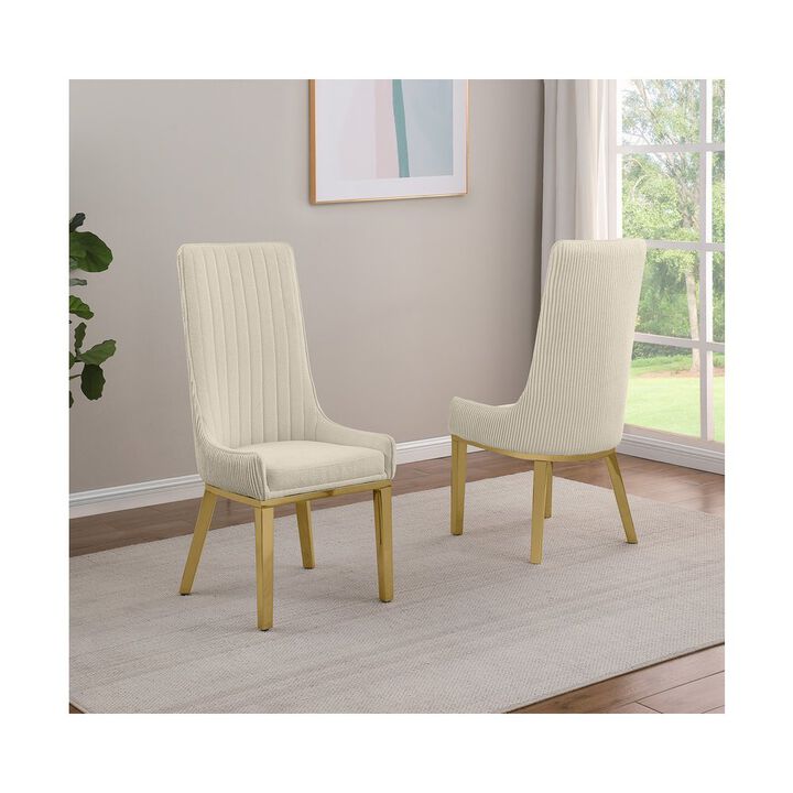 Best Quality Furniture Cream, Teddy Fabric, Pleated Back Side Chair With Gold Base, Set Of Two