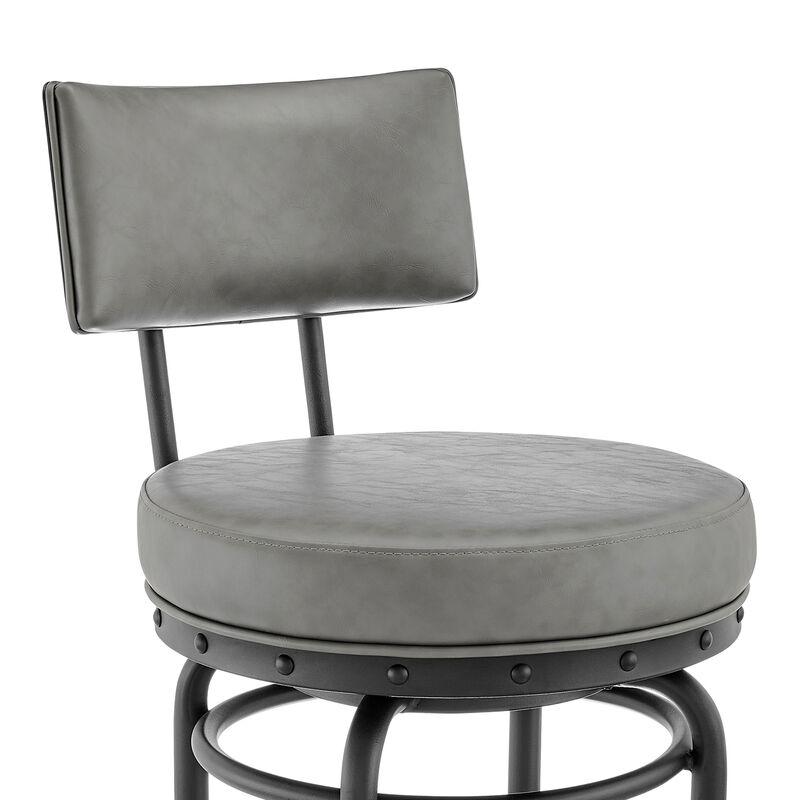 Rees Swivel or Stool in Black Finish with Grey Faux Leather
