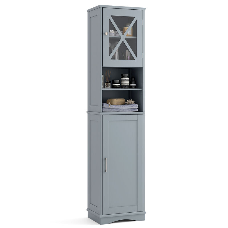 Bathroom Storage Cabinet with 5 Adjustable Shelves, Tall Freestanding Design