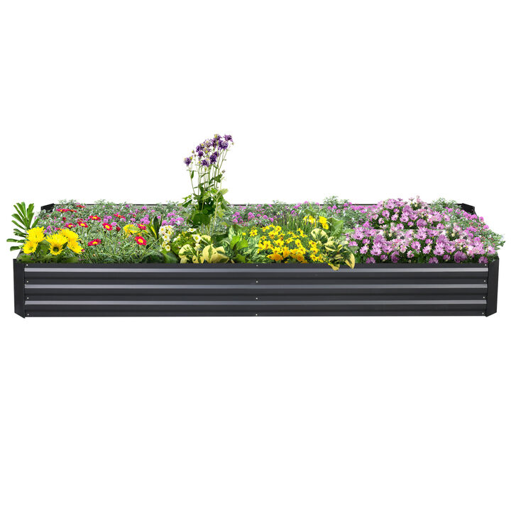 Outsunny Galvanized Raised Garden Bed, 8' x 3' x 1' Metal Planter Box, for Growing Vegetables, Flowers, Herbs, Succulents, Gray