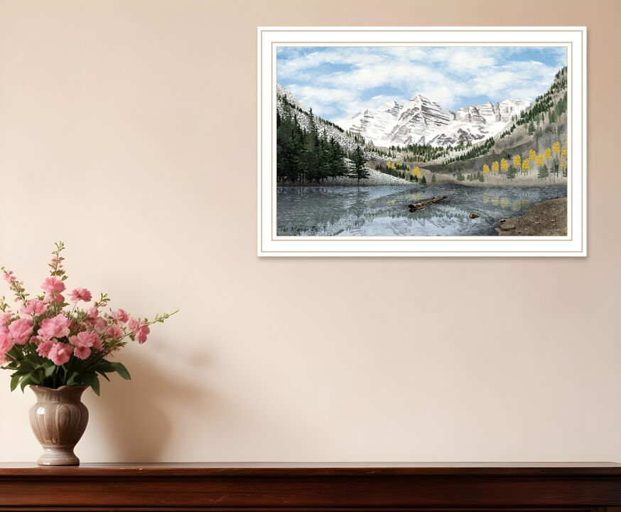 HomeRoots Snowy Mountain Landscape White Framed Wall Art