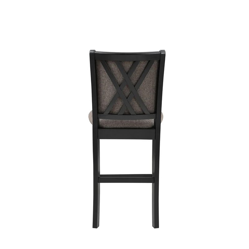 Mac Counter Height Chair Set of 2, Lattice Pattern, Black Brown Wood - Benzara