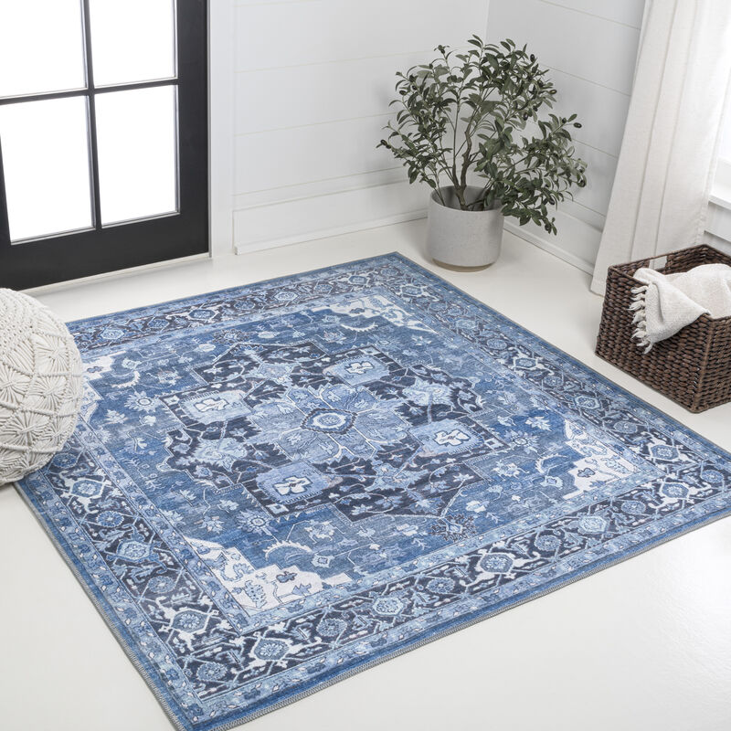 Maris Ornate Medallion Machine-Washable Square Area Rug