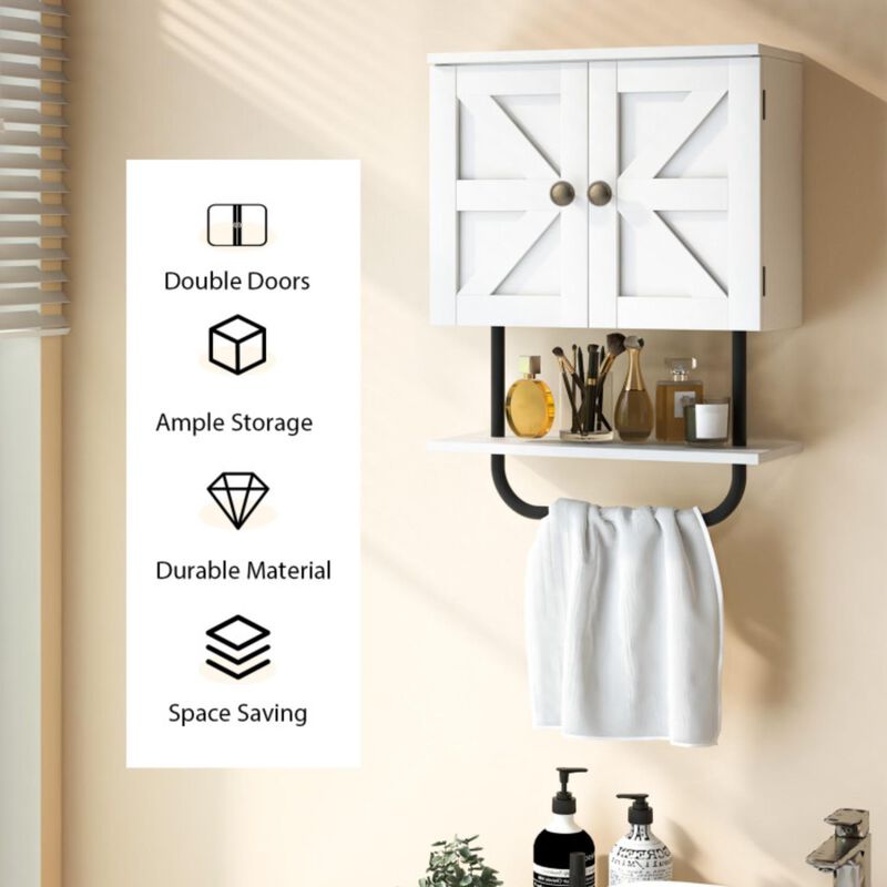 Hivvago 2-Door Bathroom Wall-Mounted Medicine Cabinet with Open Shelf and Towel Rack