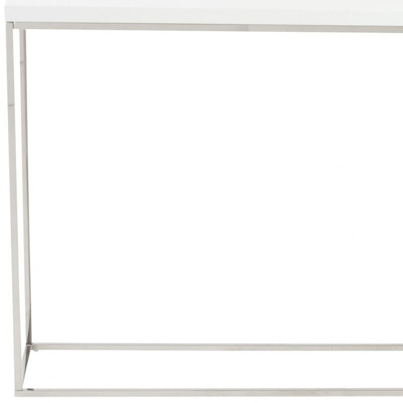 HomeRoots 35" White and Silver Wood and Stainless Steel Frame Console Table image number 3