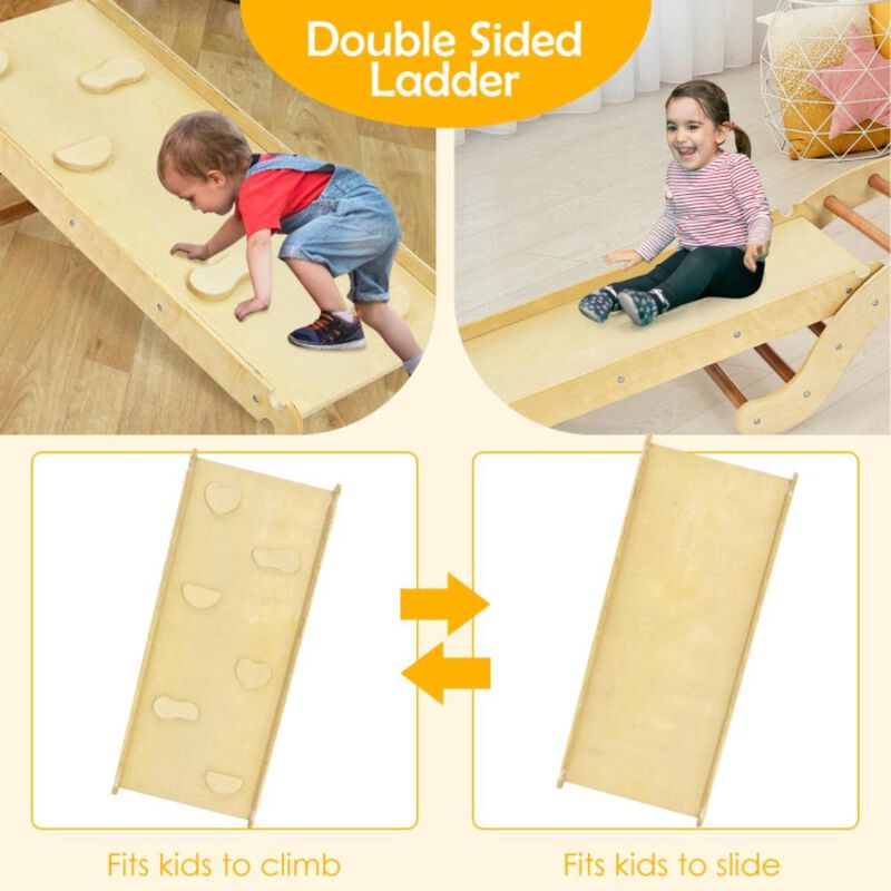 Hivvago 3-in-1 Kids Wooden Arch Triangle Rocker Climber Set with Ramp and Mat