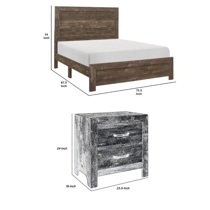 King Size Bedroom Set, Brown Finish, Panel Design, 3-Piece Set with Bed and Two Nightstands image number 7