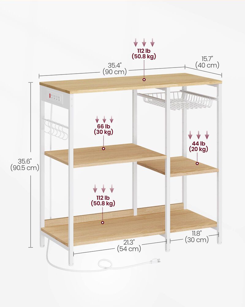 Bakers Rack with Charging Station and Power Outlet Shelf image number 2