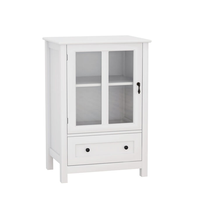 Buffet storage cabinet with single glass doors and unique bell handle