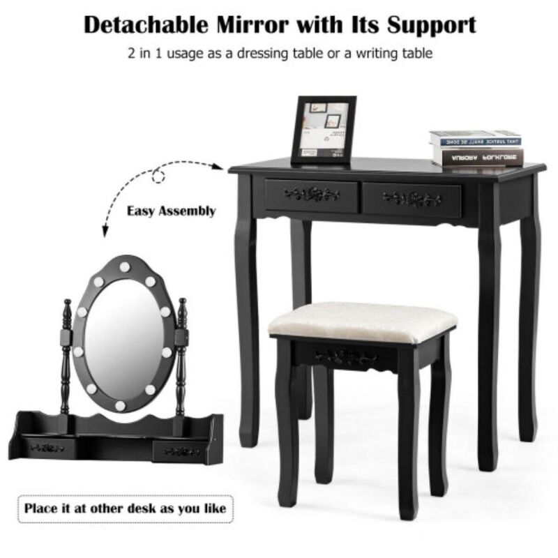 Makeup Vanity Dressing Table Set with Dimmable Bulbs Cushioned Stool
