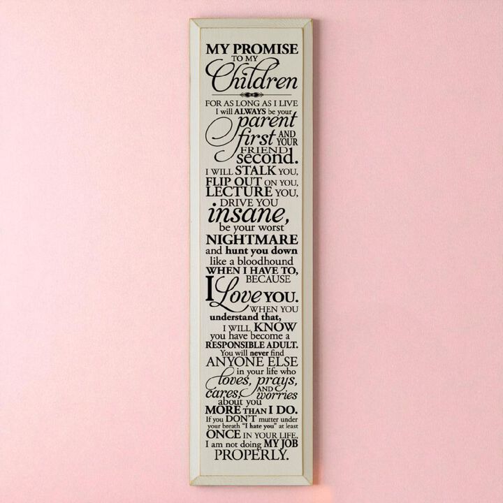 Parent Promise Wood Sign Inspirational Family Quote Rustic Home Wall Decor