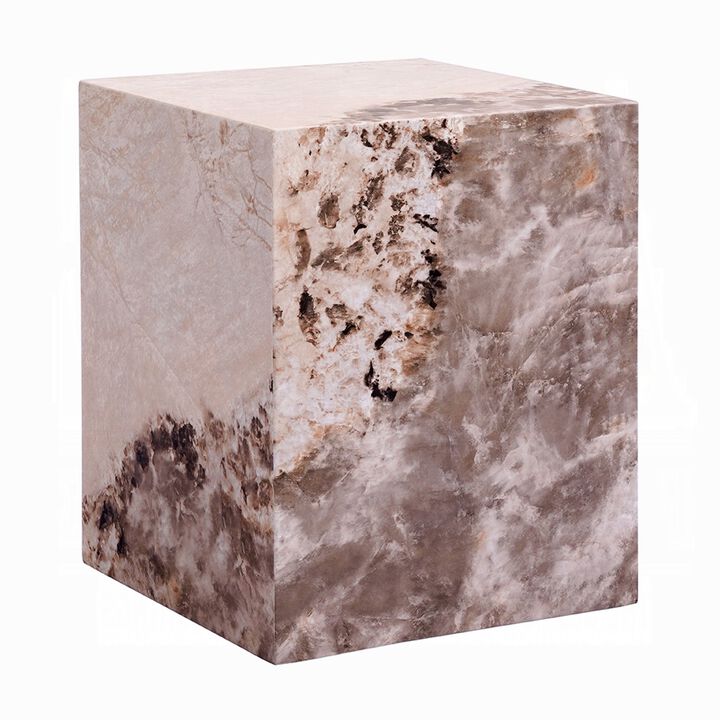 Itah Accent End Table, Square, White and Brown Faux Stone, 16 Inch