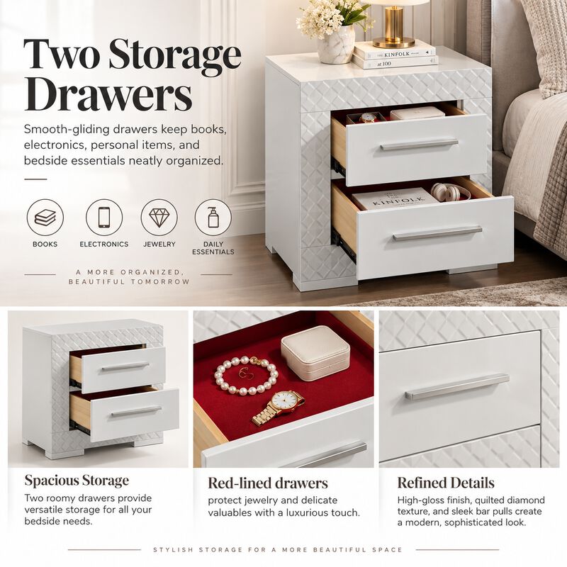Carravessa Quilted 2-Drawer Nightstand image number 4