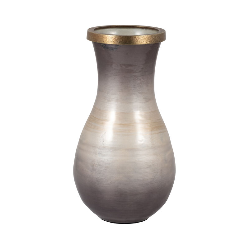Glass, 13" Vase With Metal Rim image number 0