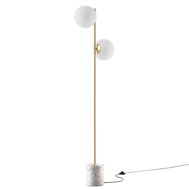 Modway Logic 2-Light Modern Glass/Terrazzo Floor Lamp in White/Brass