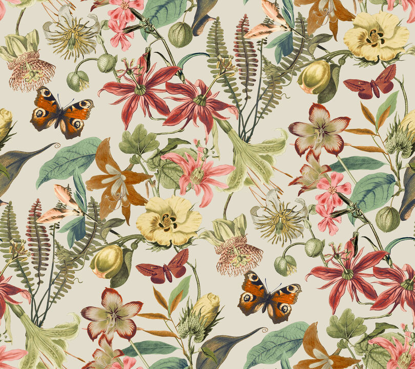 Butterfly House Light Taupe & Coral Wallpaper (Set of 2)