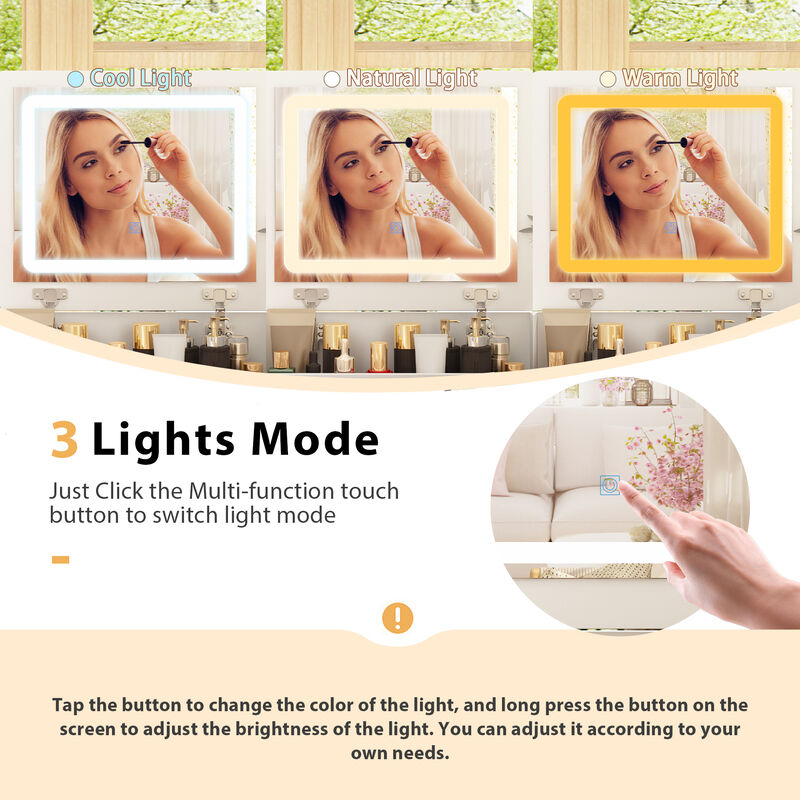 FUFU&GAGA Makeup Vanity with LED Lighted Mirror, Storage Drawers, Shelves, and Cushioned Stool (24.1" W x 15.7" D x 47.2" H), White