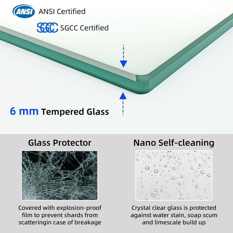 Silver Bathtub Shower Door, Thickened Aluminum Frame with 4" Adjustment