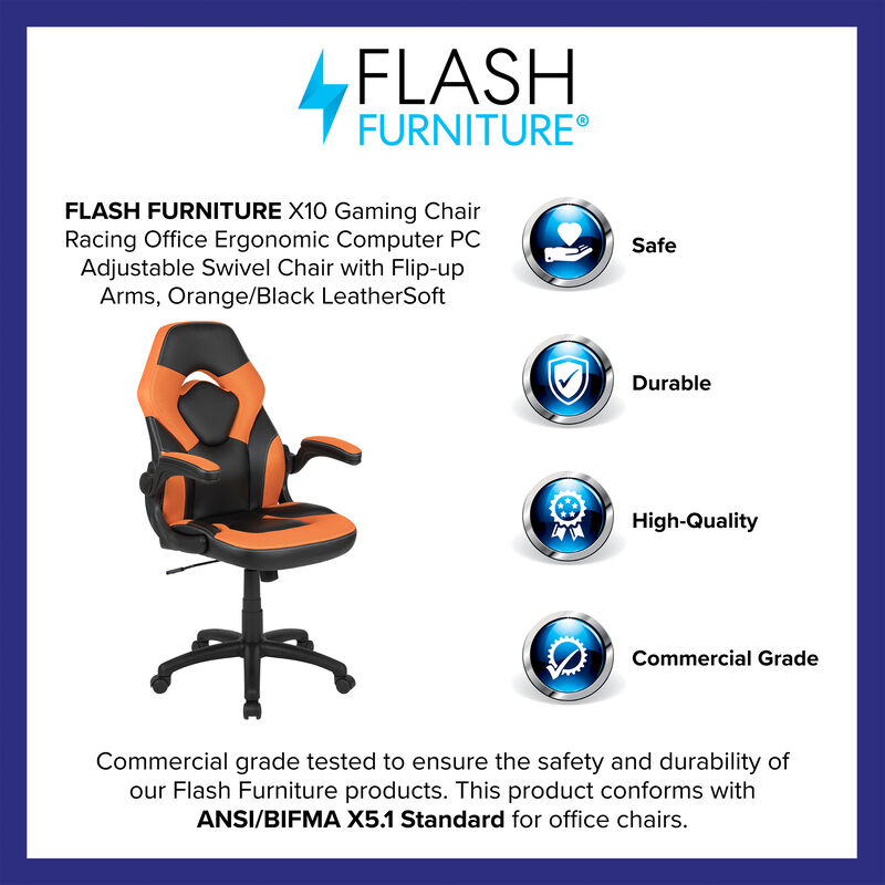 X10 Gaming Chair Racing Office Ergonomic Computer PC Adjustable Swivel Chair with Flip-up Arms, / LeatherSoft image number 9