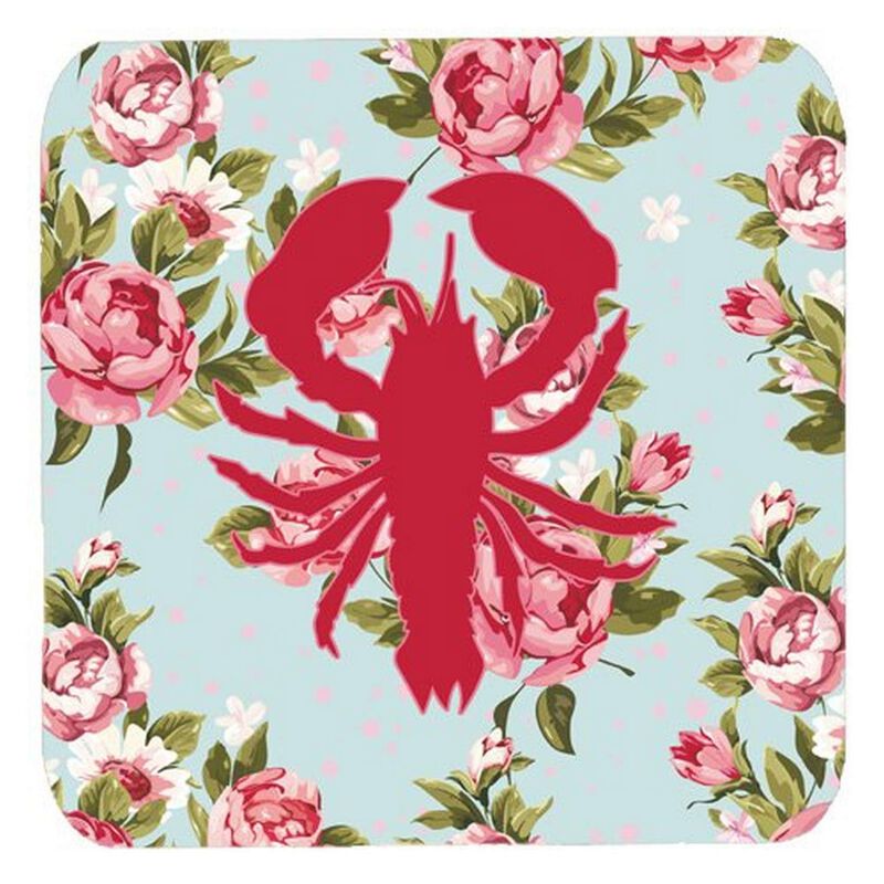 Caroline's Treasures BB1015-RS-BU-FC Lobster Shabby Chic Blue Roses Foam Coasters (Set of 4), 3.5 H x 3.5 W, Multicolor
