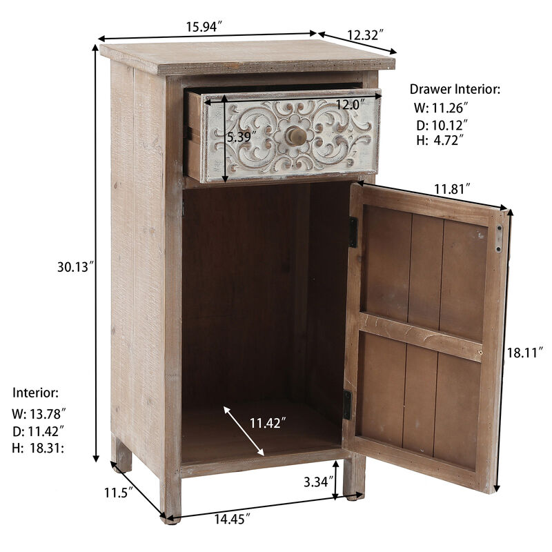 30" Carved Wood Accent Storage Cabinet, Distressed White image number 7