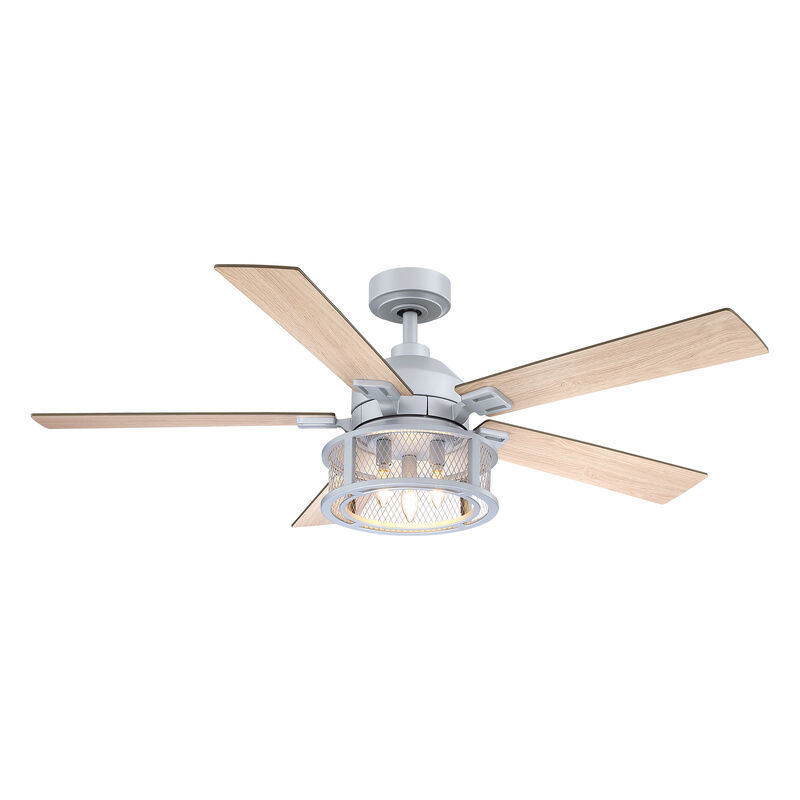 52 in. Modern Mesh Metal Reversible Blades Silver Ceiling Fan with Light and Remote