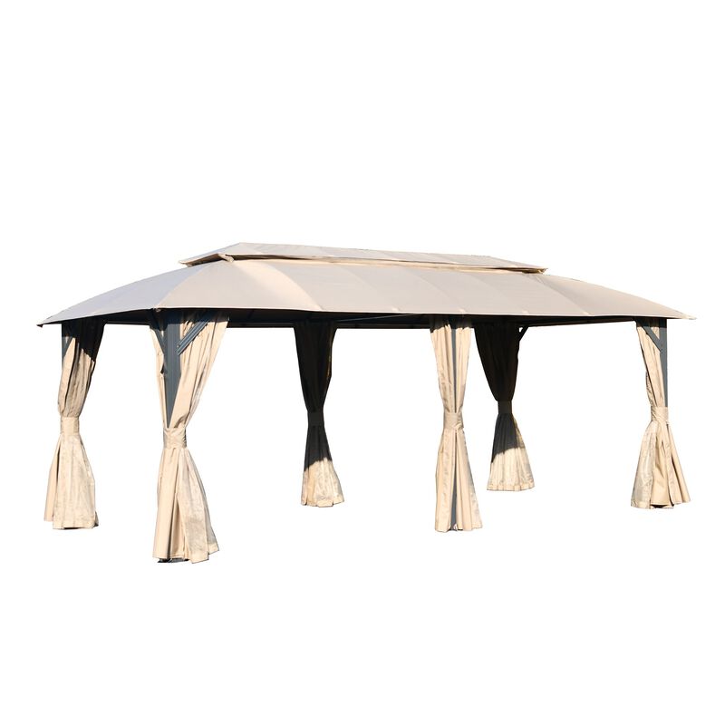 Mondawe 10x20Ft Outdoor Tent Double Roofs Gazebo,With Mosquito Netting,Privacy Curtains And Hooks