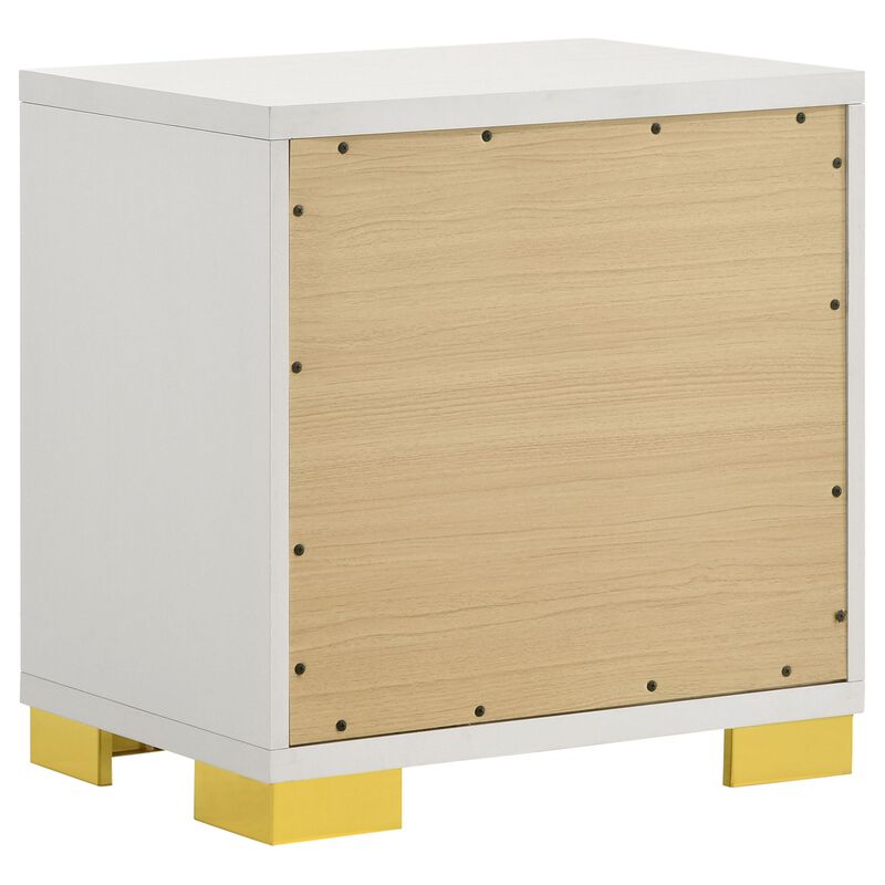 Dex 22 Inch Nightstand, 2 Drawers with Long Vertical Gold Handles, White - Benzara