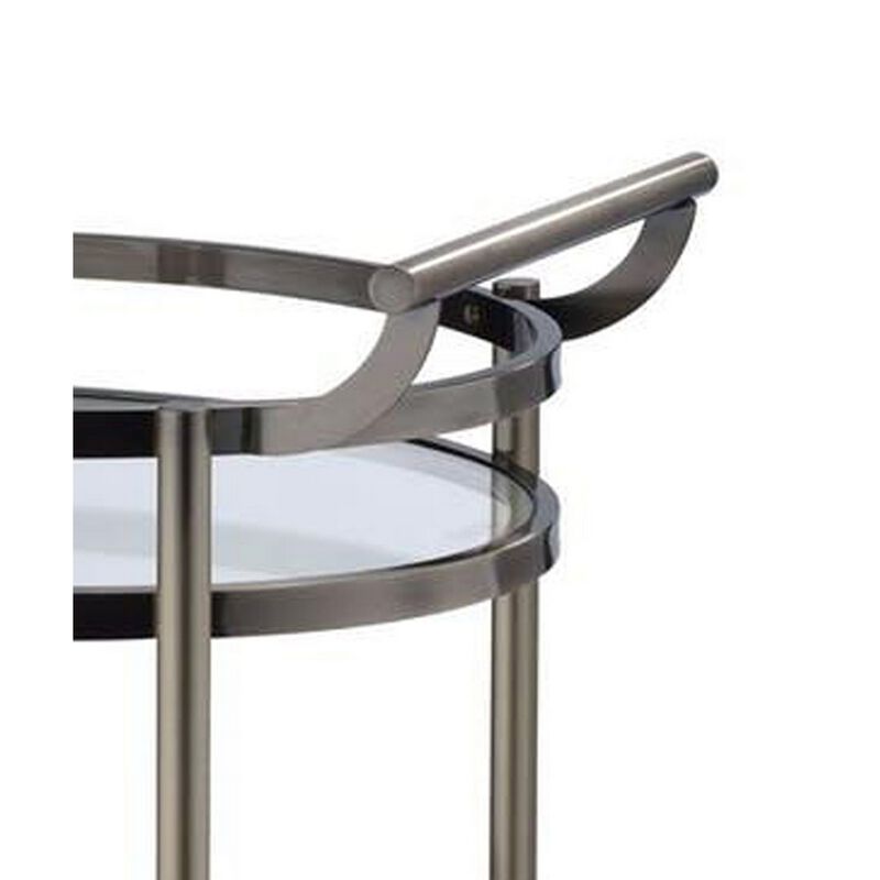 Oval Metal Serving Cart, Clear Glass & Black Nickel-Benzara
