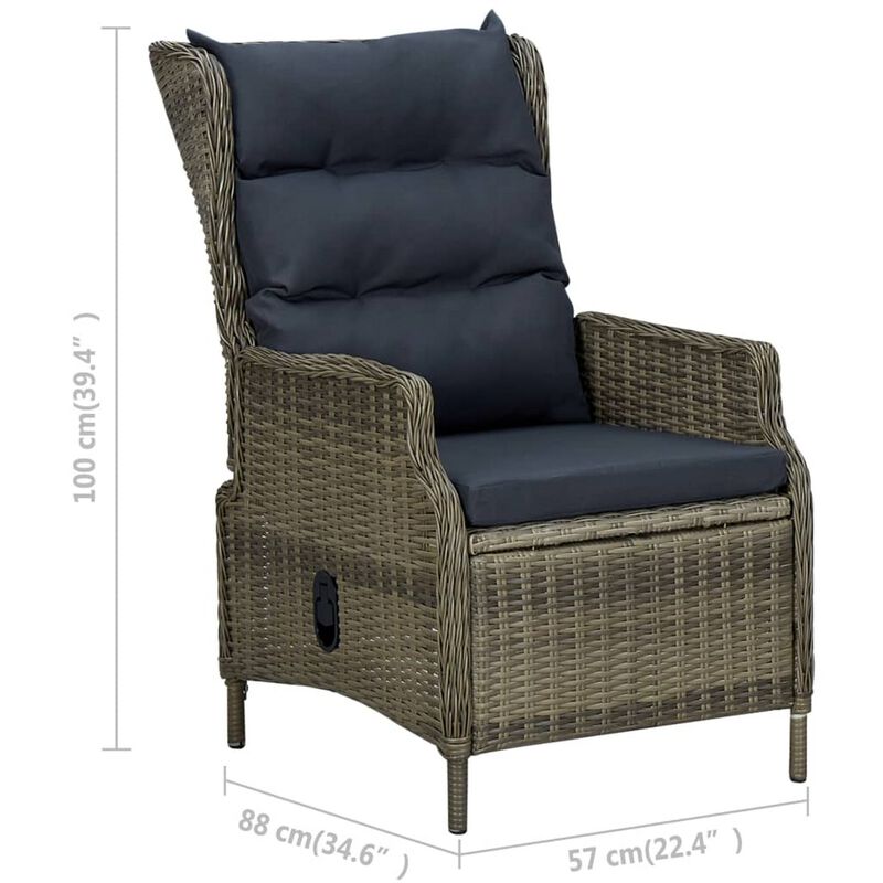 Outdoor Manual Reclining Chair, 2 Cushions, Brown Woven Poly Rattan